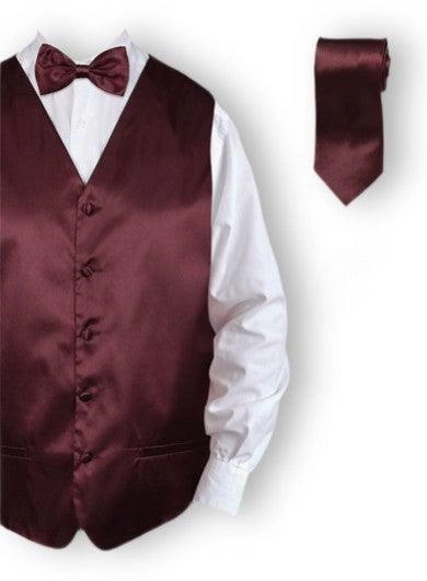 Eleganz pur: Weinrotes Satin Tuxedo Weste Set für den stilvollen Auftritt!